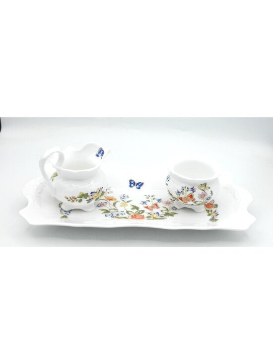 Aynsley Other - Cottage Garden by Aynsley Large Sandwich Tray Vine Shaped Cream and Sugar AYNOGA
